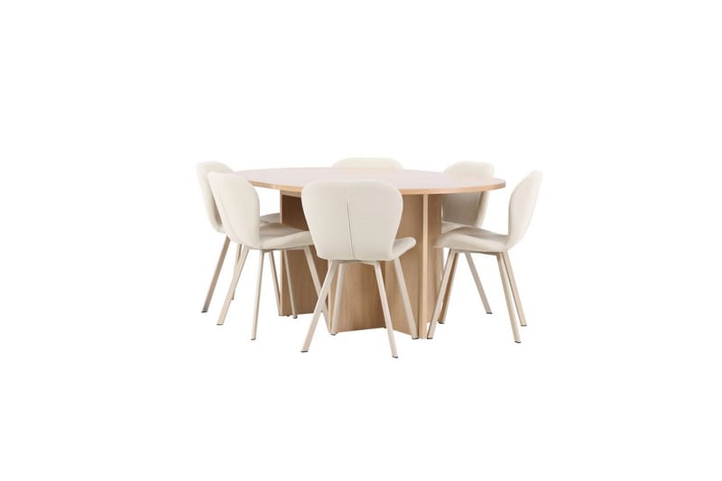 Spisegruppe Strada Rundt 120/170 cm Hvid med Lilja Stole 6 stk - 6 stk - Møbler - Borde - Spisebordssæt