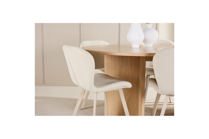 Spisegruppe Strada Rundt 120/170 cm Hvid med Lilja Stole 6 stk - 6 stk - Møbler - Borde - Spisebordssæt