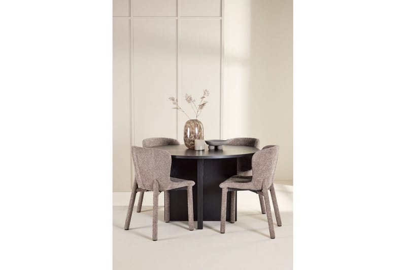 Spisegruppe Strada Rundt 120/170 cm Sort med Astoria Stole 4 stk, Brun - 4 stk, Brun - Møbler - Borde - Spisebordssæt