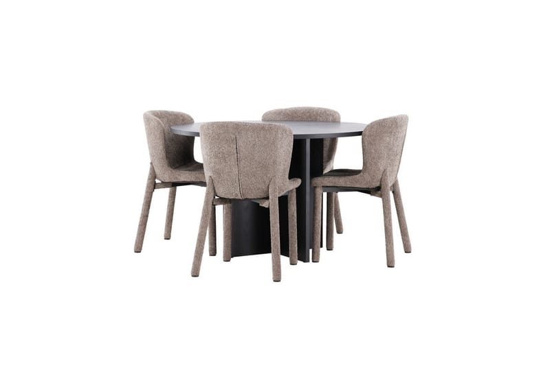 Spisegruppe Strada Rundt 120/170 cm Sort med Astoria Stole 4 stk, Brun - 4 stk, Brun - Møbler - Borde - Spisebordssæt