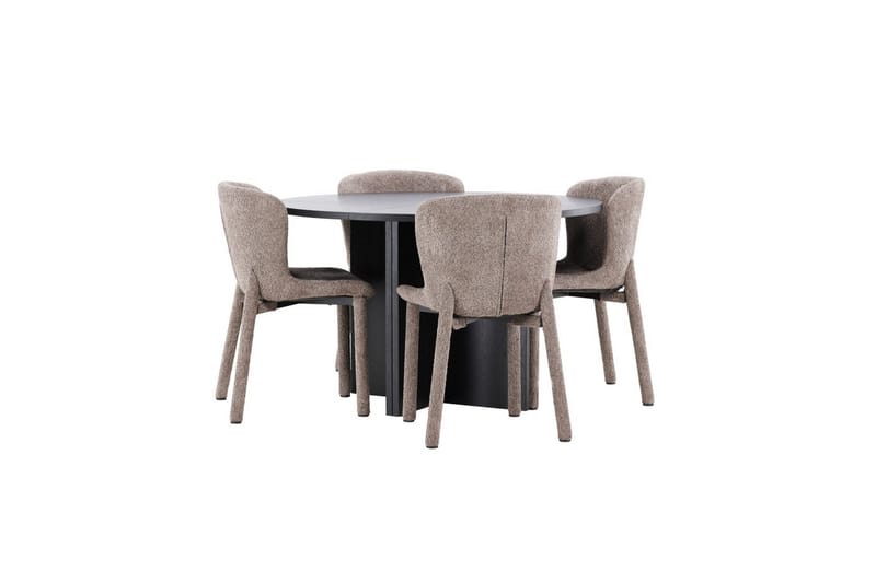 Spisegruppe Strada Rundt 120/170 cm Sort med Astoria Stole 4 stk, Brun - 4 stk, Brun - Møbler - Borde - Spisebordssæt