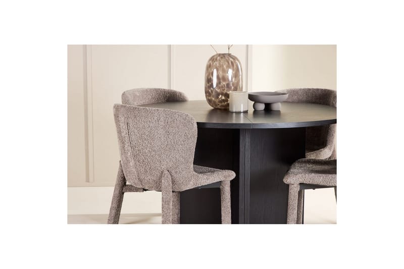 Spisegruppe Strada Rundt 120/170 cm Sort med Astoria Stole 4 stk, Brun - 4 stk, Brun - Møbler - Borde - Spisebordssæt