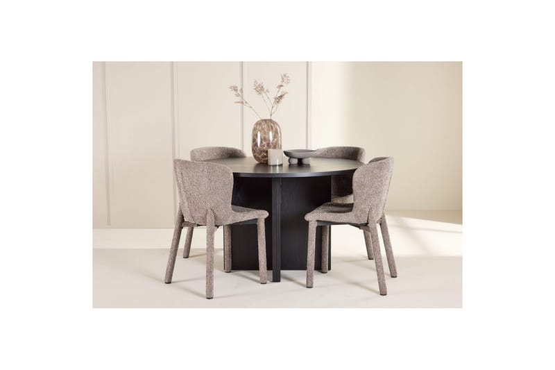Spisegruppe Strada Rundt 120/170 cm Sort med Astoria Stole 4 stk, Brun - 4 stk, Brun - Møbler - Borde - Spisebordssæt