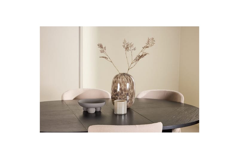 Spisegruppe Strada Rundt 120/170 cm Sort med Astoria Stole 6 stk, Beige - 6 stk, Beige - Møbler - Borde - Spisebordssæt