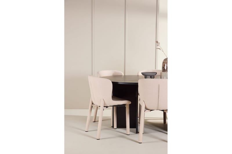 Spisegruppe Strada Rundt 120/170 cm Sort med Astoria Stole 6 stk, Beige - 6 stk, Beige - Møbler - Borde - Spisebordssæt