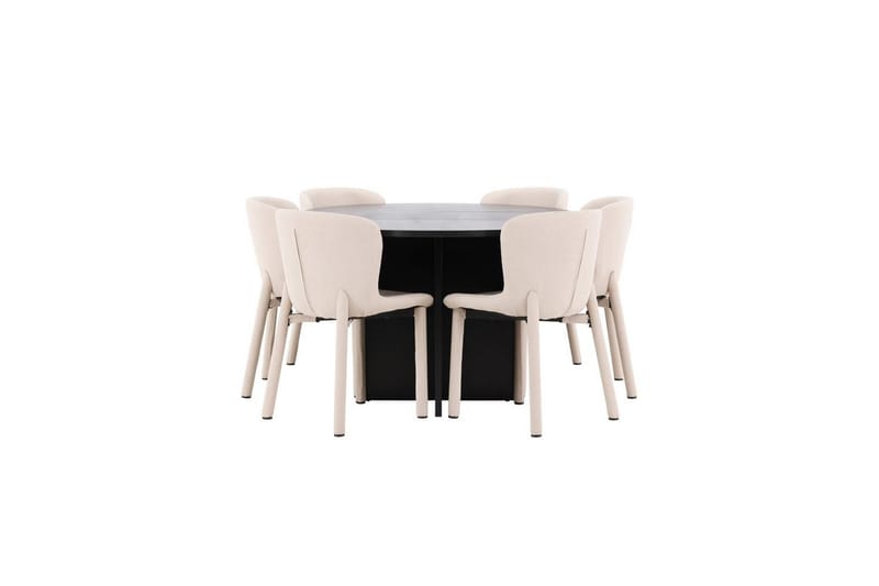 Spisegruppe Strada Rundt 120/170 cm Sort med Astoria Stole 6 stk, Beige - 6 stk, Beige - Møbler - Borde - Spisebordssæt