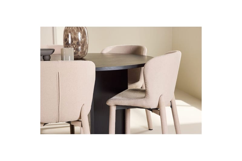 Spisegruppe Strada Rundt 120/170 cm Sort med Astoria Stole 6 stk, Beige - 6 stk, Beige - Møbler - Borde - Spisebordssæt