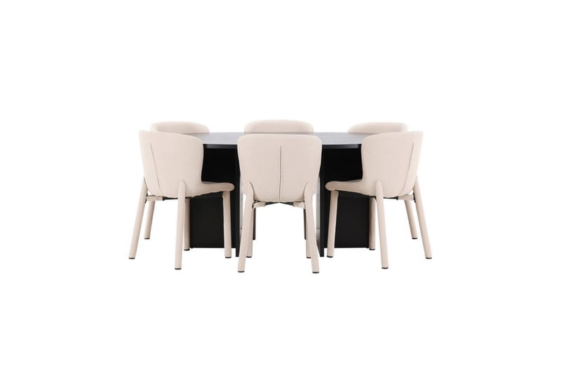 Spisegruppe Strada Rundt 120/170 cm Sort med Astoria Stole 6 stk, Beige - 6 stk, Beige - Møbler - Borde - Spisebordssæt