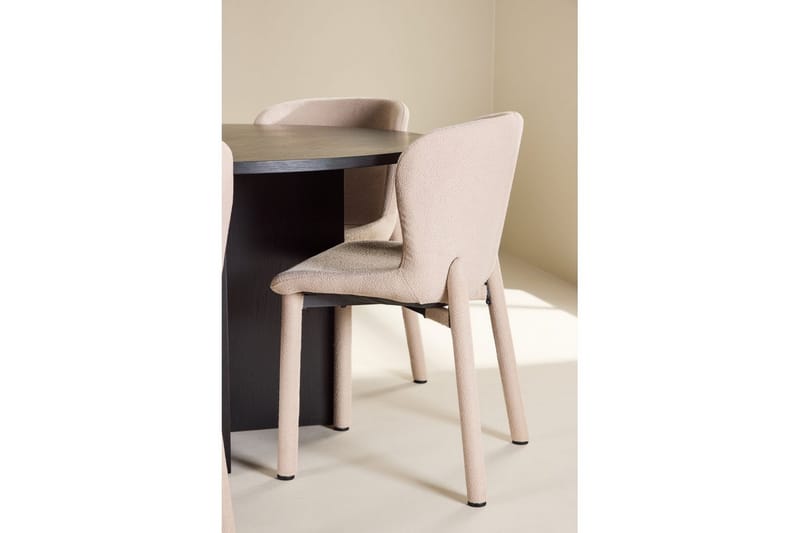Spisegruppe Strada Rundt 120/170 cm Sort med Astoria Stole 6 stk, Beige - 6 stk, Beige - Møbler - Borde - Spisebordssæt