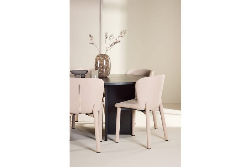 Spisegruppe Strada Rundt 120/170 cm Sort med Astoria Stole 6 stk, Beige - 6 stk, Beige - Møbler - Borde - Spisebordssæt