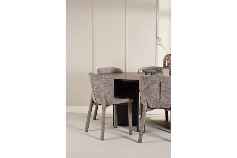 Spisegruppe Strada Rundt 120/170 cm Sort med Astoria Stole 6 stk, Brun - 6 stk, Brun - Møbler - Borde - Spisebordssæt