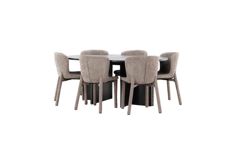 Spisegruppe Strada Rundt 120/170 cm Sort med Astoria Stole 6 stk, Brun - 6 stk, Brun - Møbler - Borde - Spisebordssæt