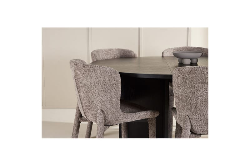 Spisegruppe Strada Rundt 120/170 cm Sort med Astoria Stole 6 stk, Brun - 6 stk, Brun - Møbler - Borde - Spisebordssæt