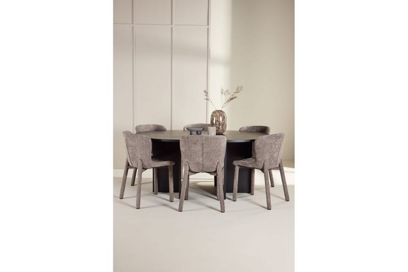 Spisegruppe Strada Rundt 120/170 cm Sort med Astoria Stole 6 stk, Brun - 6 stk, Brun - Møbler - Borde - Spisebordssæt
