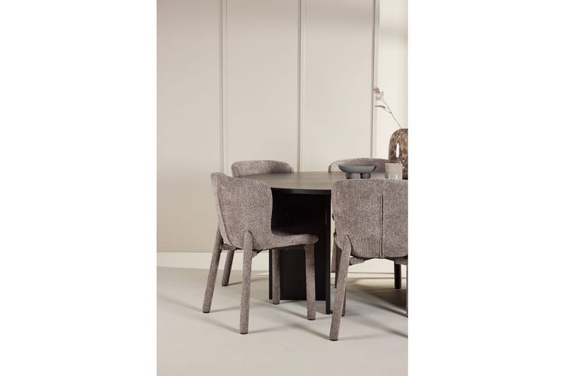 Spisegruppe Strada Rundt 120/170 cm Sort med Astoria Stole 6 stk, Brun - 6 stk, Brun - Møbler - Borde - Spisebordssæt