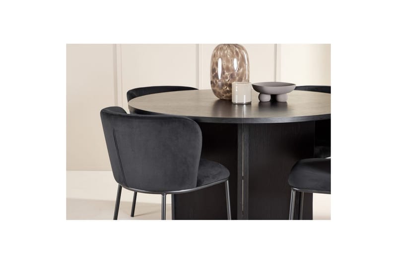 Spisegruppe Strada Rundt 120/170 cm Sort med Edina Stole 4 stk, Sort - 4 stk, Sort - Møbler - Borde - Spisebordssæt