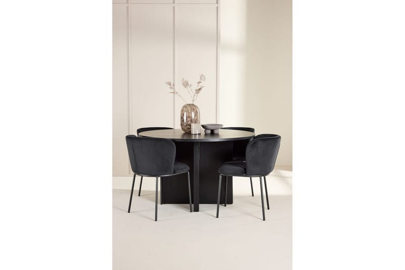 Spisegruppe Strada Rundt 120/170 cm Sort med Edina Stole 4 stk, Sort - 4 stk, Sort - Møbler - Borde - Spisebordssæt