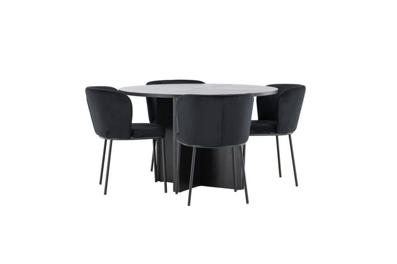 Spisegruppe Strada Rundt 120/170 cm Sort med Edina Stole 4 stk, Sort - 4 stk, Sort - Møbler - Borde - Spisebordssæt