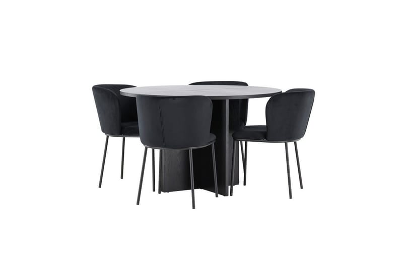 Spisegruppe Strada Rundt 120/170 cm Sort med Edina Stole 4 stk, Sort - 4 stk, Sort - Møbler - Borde - Spisebordssæt