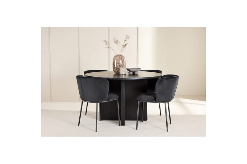 Spisegruppe Strada Rundt 120/170 cm Sort med Edina Stole 4 stk, Sort - 4 stk, Sort - Møbler - Borde - Spisebordssæt