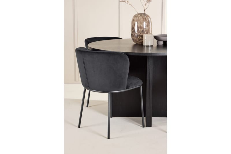Spisegruppe Strada Rundt 120/170 cm Sort med Edina Stole 4 stk, Sort - 4 stk, Sort - Møbler - Borde - Spisebordssæt