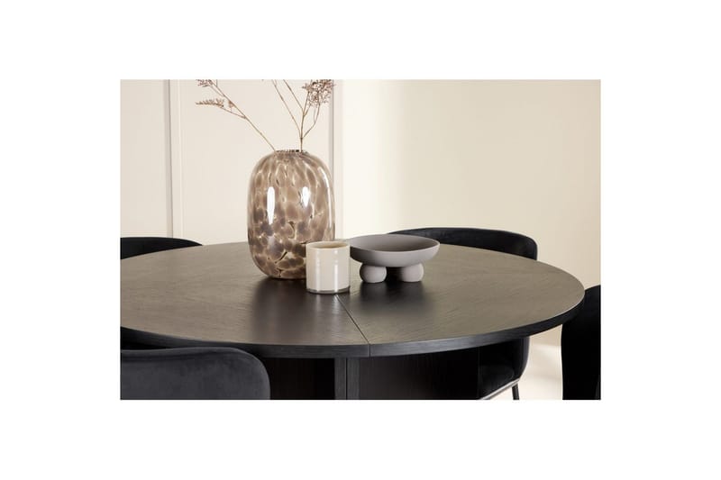Spisegruppe Strada Rundt 120/170 cm Sort med Edina Stole 4 stk, Sort - 4 stk, Sort - Møbler - Borde - Spisebordssæt