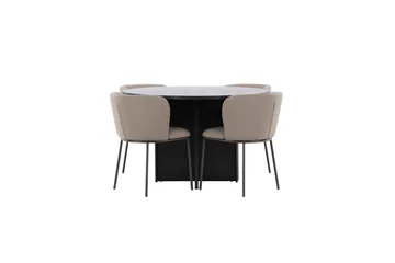 Spisegruppe Strada Rundt 120/170 cm Sort med Edina Stole 4 stk, Sort / Brun - 4 stk, Sort / Brun - Møbler - Borde - Spisebordssæt
