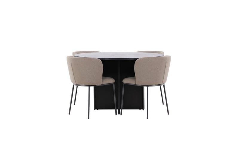 Spisegruppe Strada Rundt 120/170 cm Sort med Edina Stole 4 stk, Sort / Brun - 4 stk, Sort / Brun - Møbler - Borde - Spisebordssæt