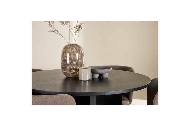 Spisegruppe Strada Rundt 120/170 cm Sort med Edina Stole 4 stk, Sort / Brun - 4 stk, Sort / Brun - Møbler - Borde - Spisebordssæt