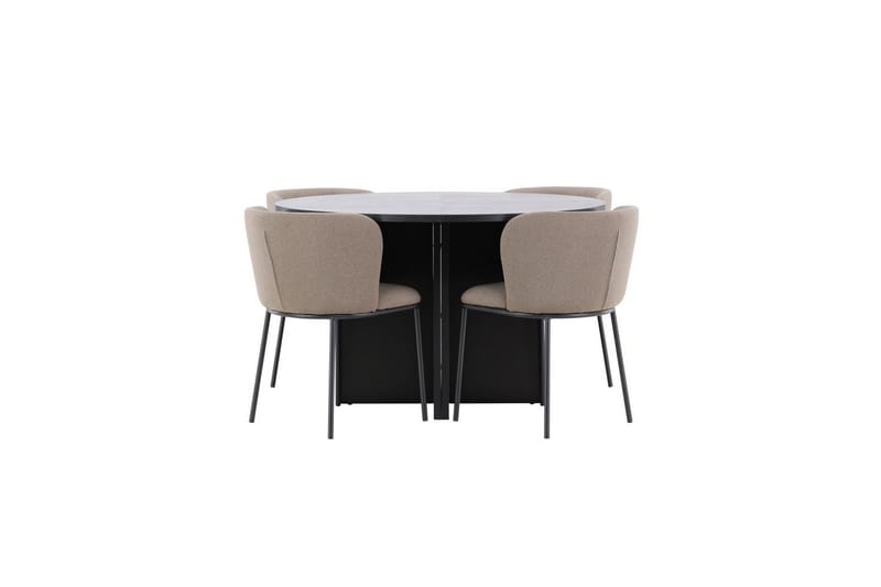 Spisegruppe Strada Rundt 120/170 cm Sort med Edina Stole 4 stk, Sort / Brun - 4 stk, Sort / Brun - Møbler - Borde - Spisebordssæt