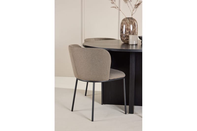 Spisegruppe Strada Rundt 120/170 cm Sort med Edina Stole 4 stk, Sort / Brun - 4 stk, Sort / Brun - Møbler - Borde - Spisebordssæt