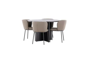 Spisegruppe Strada Rundt 120/170 cm Sort med Edina Stole 4 stk, Sort / Brun - 4 stk, Sort / Brun - Møbler - Borde - Spisebordssæt