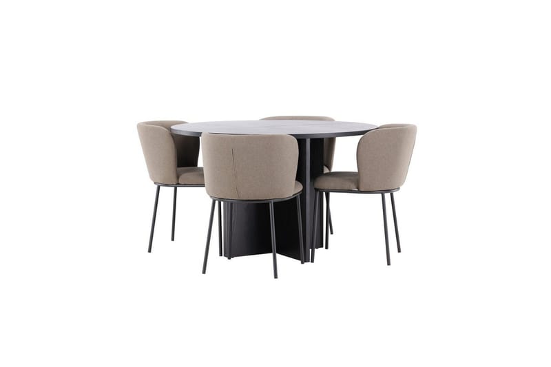 Spisegruppe Strada Rundt 120/170 cm Sort med Edina Stole 4 stk, Sort / Brun - 4 stk, Sort / Brun - Møbler - Borde - Spisebordssæt