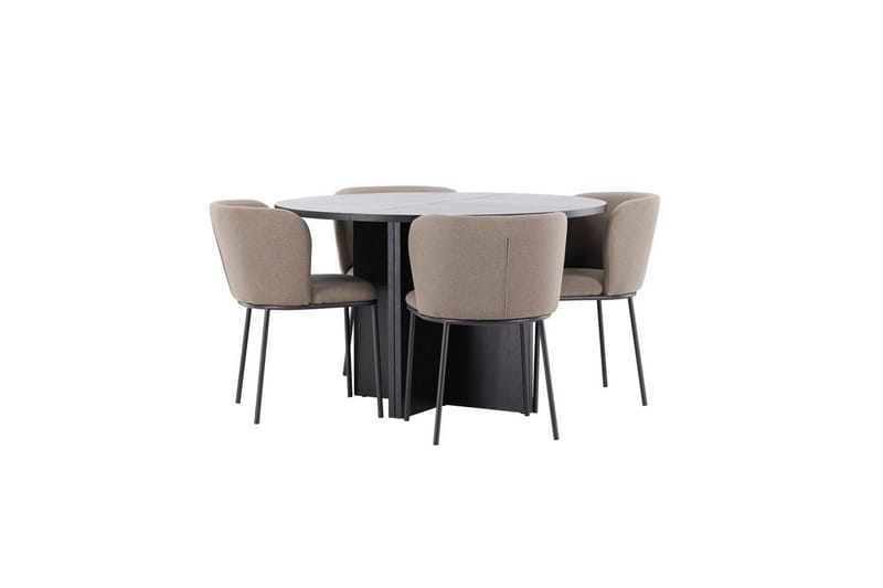 Spisegruppe Strada Rundt 120/170 cm Sort med Edina Stole 4 stk, Sort / Brun - 4 stk, Sort / Brun - Møbler - Borde - Spisebordssæt