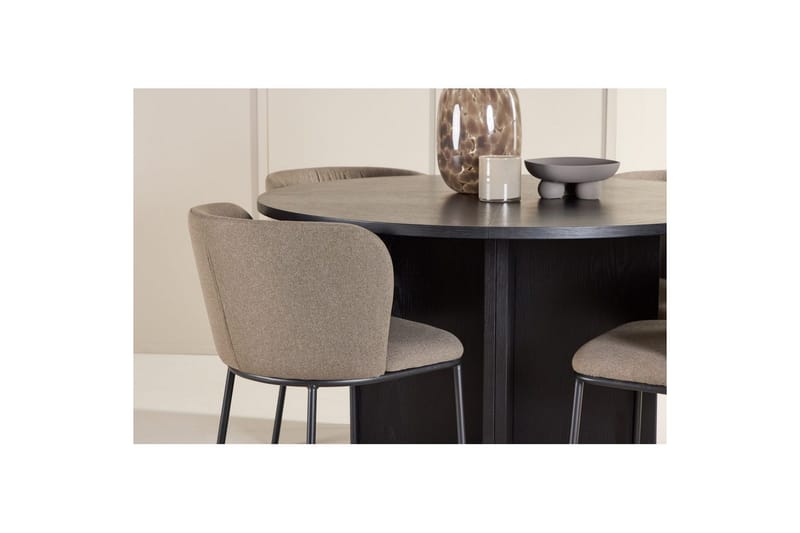Spisegruppe Strada Rundt 120/170 cm Sort med Edina Stole 4 stk, Sort / Brun - 4 stk, Sort / Brun - Møbler - Borde - Spisebordssæt