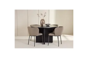 Spisegruppe Strada Rundt 120/170 cm Sort med Edina Stole 4 stk, Sort / Brun - 4 stk, Sort / Brun - Møbler - Borde - Spisebordssæt