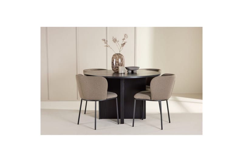 Spisegruppe Strada Rundt 120/170 cm Sort med Edina Stole 4 stk, Sort / Brun - 4 stk, Sort / Brun - Møbler - Borde - Spisebordssæt