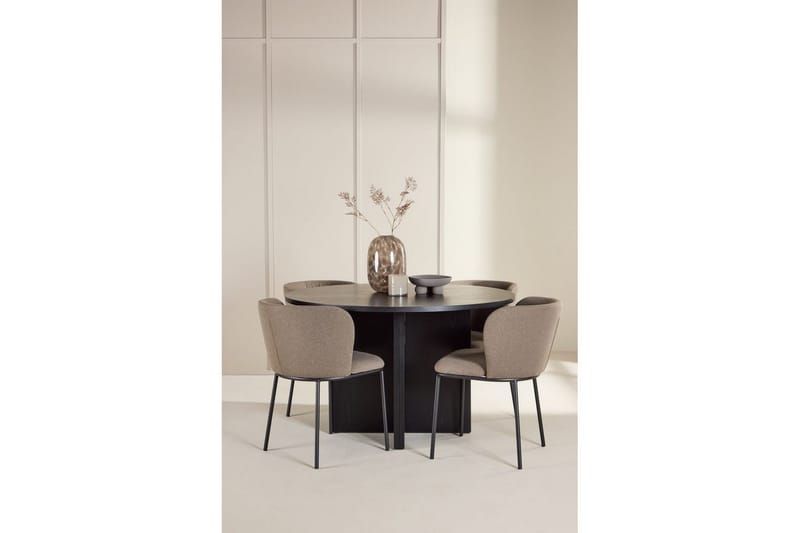 Spisegruppe Strada Rundt 120/170 cm Sort med Edina Stole 4 stk, Sort / Brun - 4 stk, Sort / Brun - Møbler - Borde - Spisebordssæt