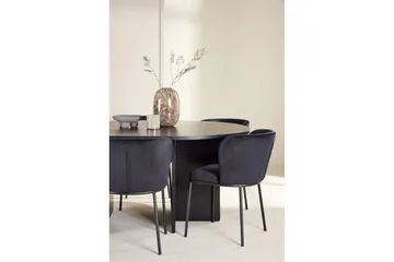 Spisegruppe Strada Rundt 120/170 cm Sort med Edina Stole 6 stk, Sort - 6 stk, Sort - Møbler - Borde - Spisebordssæt