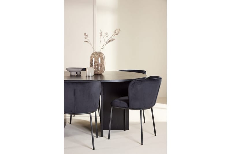 Spisegruppe Strada Rundt 120/170 cm Sort med Edina Stole 6 stk, Sort - 6 stk, Sort - Møbler - Borde - Spisebordssæt