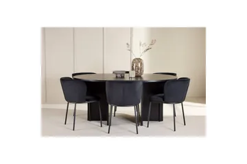 Spisegruppe Strada Rundt 120/170 cm Sort med Edina Stole 6 stk, Sort - 6 stk, Sort - Møbler - Borde - Spisebordssæt