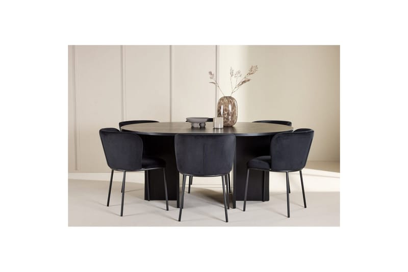Spisegruppe Strada Rundt 120/170 cm Sort med Edina Stole 6 stk, Sort - 6 stk, Sort - Møbler - Borde - Spisebordssæt