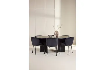 Spisegruppe Strada Rundt 120/170 cm Sort med Edina Stole 6 stk, Sort - 6 stk, Sort - Møbler - Borde - Spisebordssæt