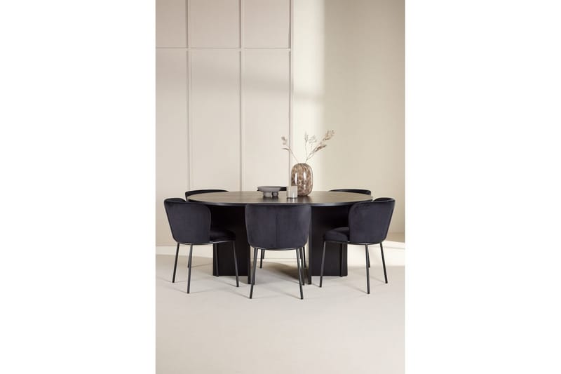 Spisegruppe Strada Rundt 120/170 cm Sort med Edina Stole 6 stk, Sort - 6 stk, Sort - Møbler - Borde - Spisebordssæt