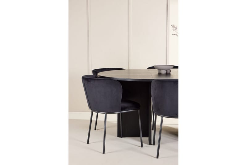 Spisegruppe Strada Rundt 120/170 cm Sort med Edina Stole 6 stk, Sort - 6 stk, Sort - Møbler - Borde - Spisebordssæt