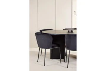 Spisegruppe Strada Rundt 120/170 cm Sort med Edina Stole 6 stk, Sort - 6 stk, Sort - Møbler - Borde - Spisebordssæt