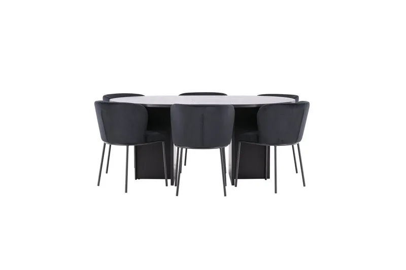 Spisegruppe Strada Rundt 120/170 cm Sort med Edina Stole 6 stk, Sort - 6 stk, Sort - Møbler - Borde - Spisebordssæt