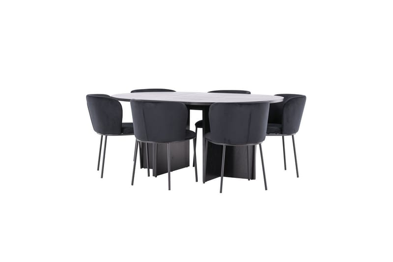 Spisegruppe Strada Rundt 120/170 cm Sort med Edina Stole 6 stk, Sort - 6 stk, Sort - Møbler - Borde - Spisebordssæt