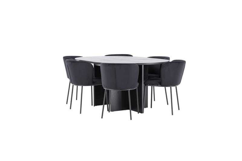Spisegruppe Strada Rundt 120/170 cm Sort med Edina Stole 6 stk, Sort - 6 stk, Sort - Møbler - Borde - Spisebordssæt