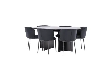Spisegruppe Strada Rundt 120/170 cm Sort med Edina Stole 6 stk, Sort - 6 stk, Sort - Møbler - Borde - Spisebordssæt